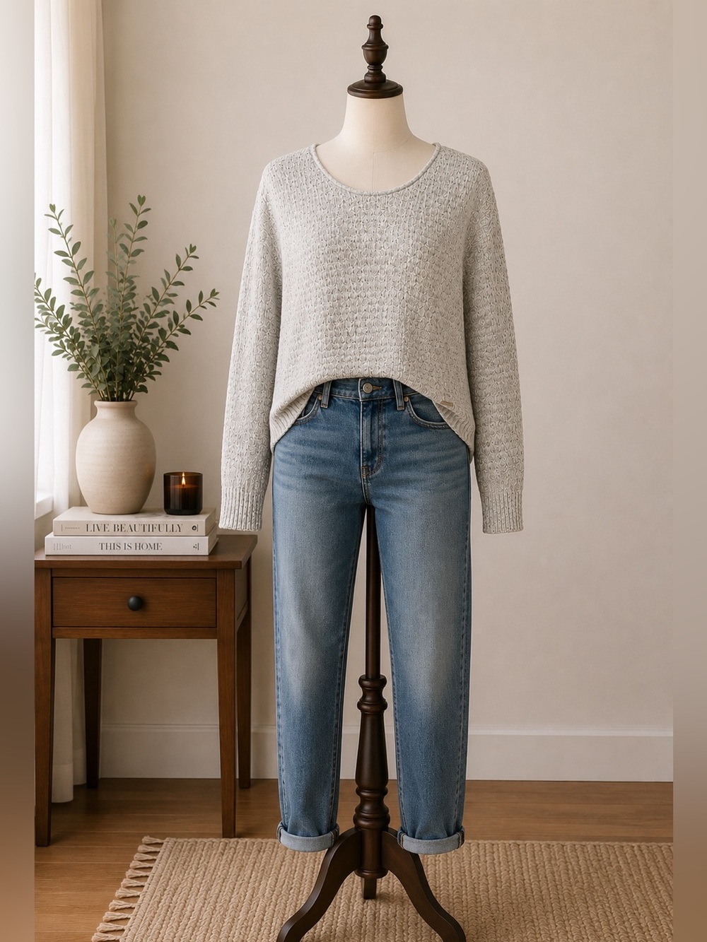 Abercrombie & Fitch Grey Bouclé Knit Sweater Soft Cozy Crewneck Women's XS